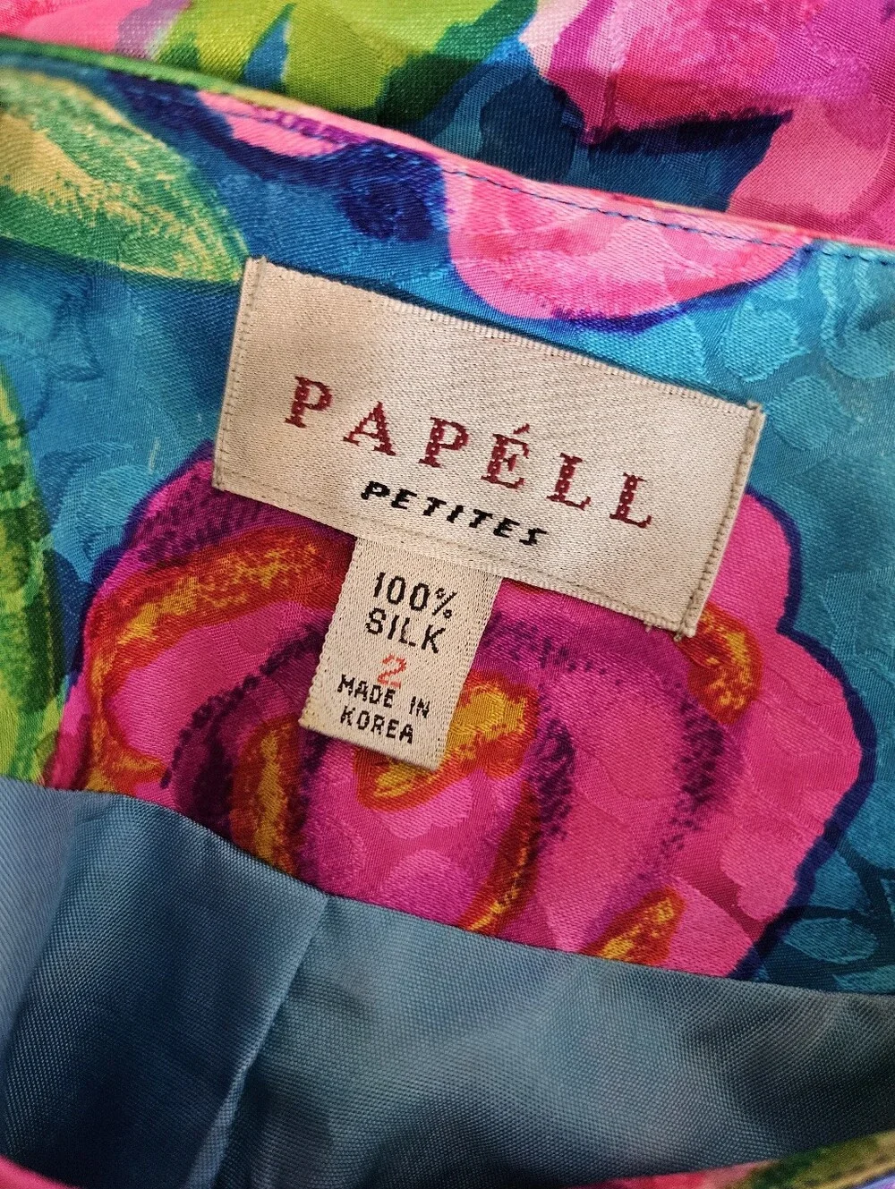 Vintage Papell Petites Blouse Size 2 100% Silk Floral Power Dressing Multicolors